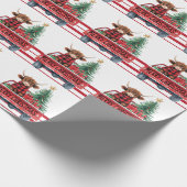 Vrolijk kerstrood auto met kerstboom cadeaupapier (Hoek)