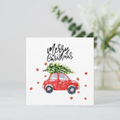 Vrolijk kerstrood auto met kerstboom Kaart (Staand voorkant)