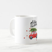 Vrolijk kerstrood auto met kerstboom koffiemok (Voorkant links)
