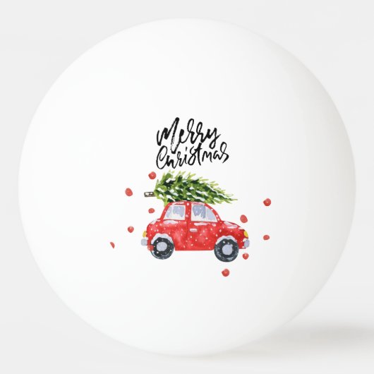 Vrolijk kerstrood auto met kerstboom pingpongbal (Voorkant)