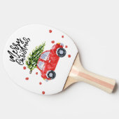 Vrolijk kerstrood auto met kerstboom tafeltennisbatje (Zijkant)