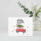 Vrolijk kerstrood auto met kerstboomkaart     briefkaart (Staand voorkant)