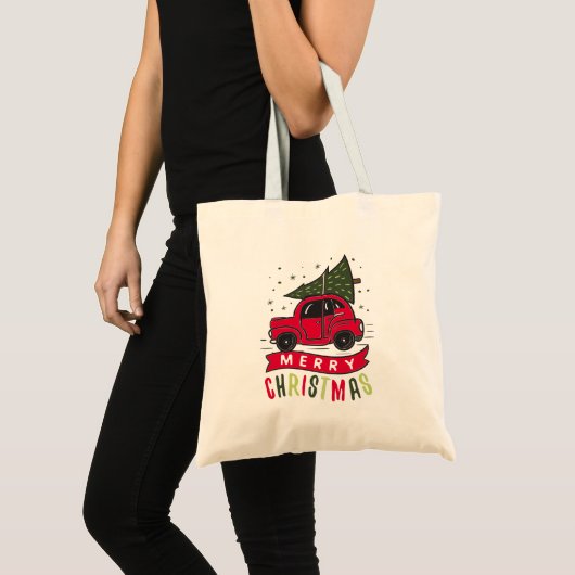 Vrolijk kerstrood autoboomnaam Sjabloon om Tote Bag (Voorkant (product))