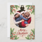 Vrolijk kerstrood bessen fotojaar in de review feestdagenkaart (Voorkant)