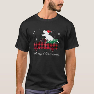 Vrolijk kerstrood betonwagen met jute dinosaur t-shirt