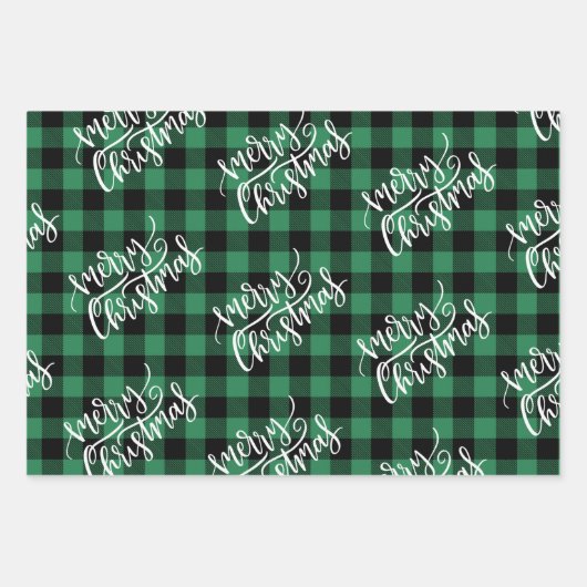 Vrolijk kerstrood Blauw Groene Buffalo Inpakpapier Vel (Voorkant 3)