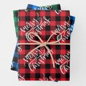 Vrolijk kerstrood Blauw Groene Buffalo Inpakpapier Vel (In situ)