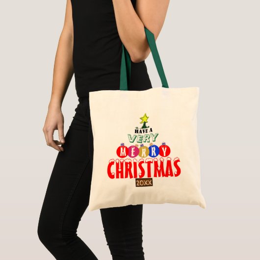 Vrolijk kerstrood Blauw Roze gouden Ornamenten Tote Bag (Voorkant (product))