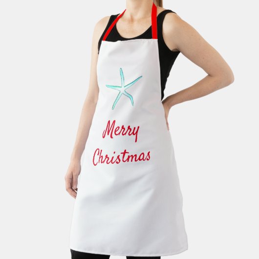 Vrolijk kerstrood Blauwgroen blauw Starfish Gift 2 Schort (Insitu)