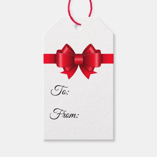 Vrolijk kerstrood Bow Cadeaulabel (Voorkant)