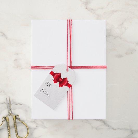 Vrolijk kerstrood Bow Cadeaulabel (Met Touw)