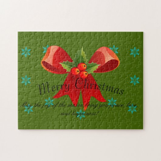 Vrolijk kerstrood Bow Holly en sneeuwvlokken Legpuzzel (Horizontaal)