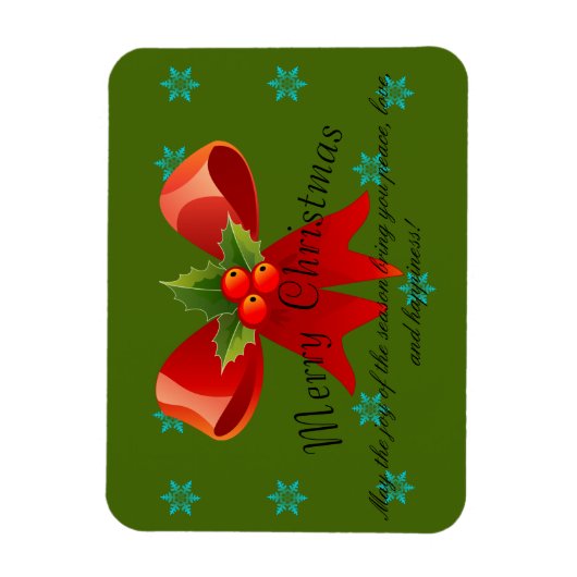 Vrolijk kerstrood Bow Holly en sneeuwvlokken Magneet (Verticaal)