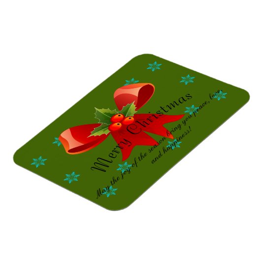 Vrolijk kerstrood Bow Holly en sneeuwvlokken Magneet (Linkerzijde)