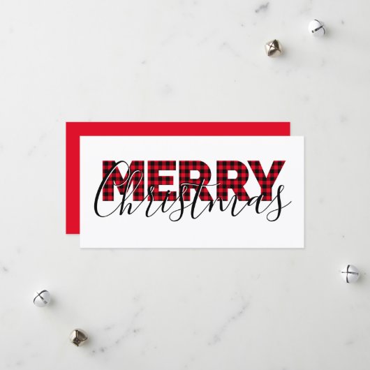 Vrolijk kerstrood buffelbord en kalligrafie feestdagenkaart (Voorkant / Achterkant in situ)