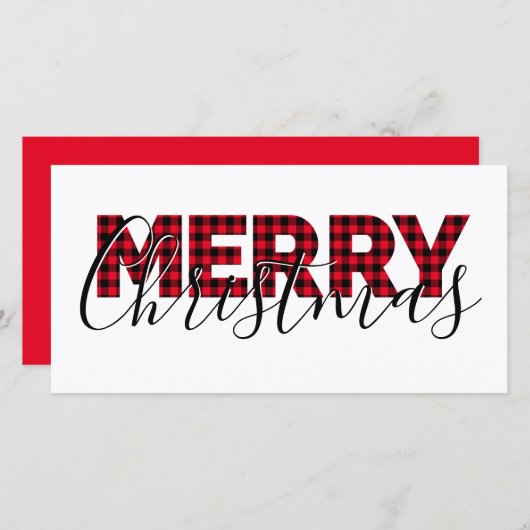 Vrolijk kerstrood buffelbord en kalligrafie feestdagenkaart (Voorkant / Achterkant)