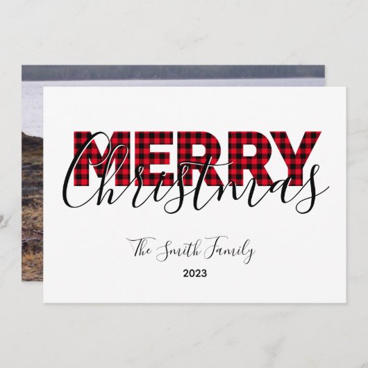 Vrolijk kerstrood buffelbord en kalligrafie feestdagenkaart (Voorkant / Achterkant)