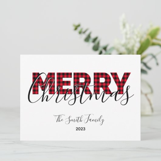 Vrolijk kerstrood buffelbord en kalligrafie feestdagenkaart (Staand voorkant)