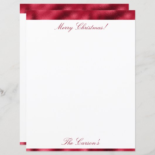 Vrolijk kerstrood elegant metallisch Briefpapier (Voorkant / Achterkant)