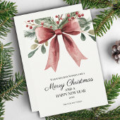 Vrolijk Kerstrood Elegante Waterverf Bow Feestdagenkaart
