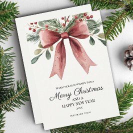 Vrolijk Kerstrood Elegante Waterverf Bow Feestdagenkaart