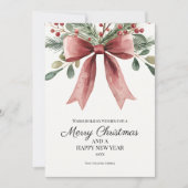 Vrolijk Kerstrood Elegante Waterverf Bow Feestdagenkaart (Voorkant)