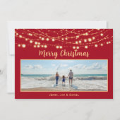 Vrolijk kerstrood en gouden enkele foto feestdagenkaart (Voorkant)