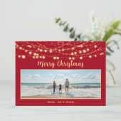 Vrolijk kerstrood en gouden enkele foto feestdagenkaart (Staand voorkant)