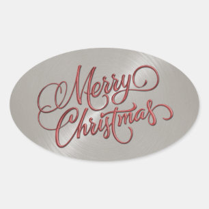 Vrolijk kerstrood en grijs in reliëf zien ovale sticker