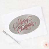 Vrolijk kerstrood en grijs in reliëf zien ovale sticker (Envelop)