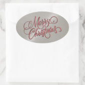Vrolijk kerstrood en grijs in reliëf zien ovale sticker (Tas)