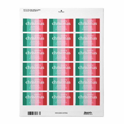 Vrolijk kerstrood en groen etiket (Full Sheet)