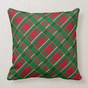 Vrolijk kerstrood en groen geplakt loofd 20x20 kussen