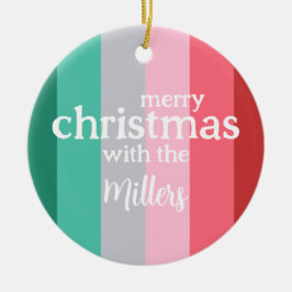 Vrolijk kerstrood en groen keramisch ornament