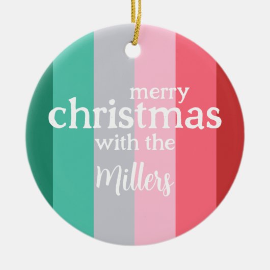 Vrolijk kerstrood en groen keramisch ornament (Voorkant)