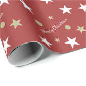 Vrolijk kerstrood en groen met sterren cadeaupapier (Rol Hoek)