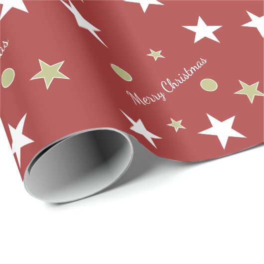 Vrolijk kerstrood en groen met sterren cadeaupapier (Rol Hoek)