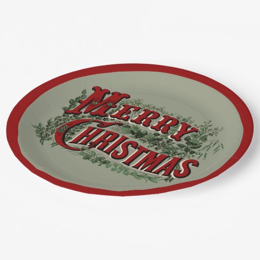 Vrolijk kerstrood en groen papieren bordje (Gekanteld)