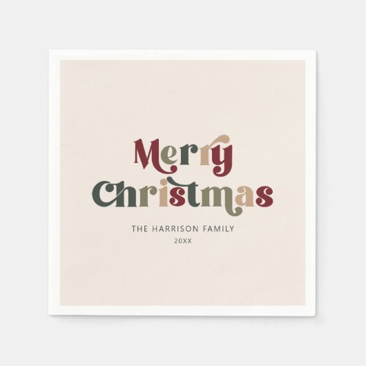 Vrolijk kerstrood en groen Retro Servet (Voorkant)