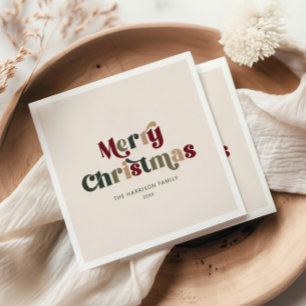 Vrolijk kerstrood en groen Retro Servet