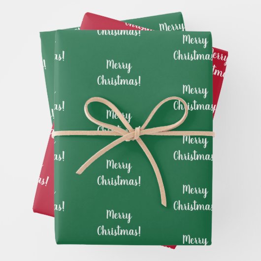Vrolijk kerstrood en groen script Typografie Inpakpapier Vel (In situ)
