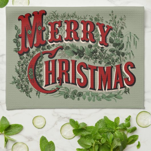 Vrolijk kerstrood en groen theedoek (Gevouwen)