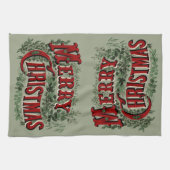 Vrolijk kerstrood en groen theedoek (Horizontaal)