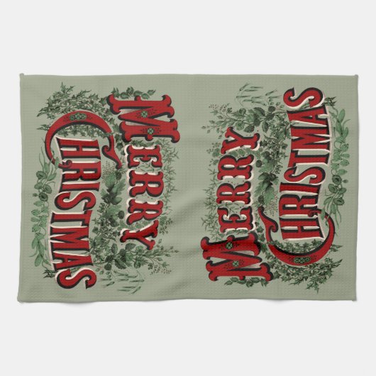 Vrolijk kerstrood en groen theedoek (Horizontaal)