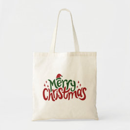 Vrolijk kerstrood en groen tote bag