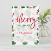Vrolijk kerstrood en groen Waterverf krans Feestdagenkaart (Staand voorkant)