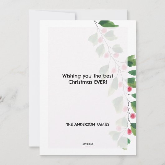 Vrolijk kerstrood en groen Waterverf krans Feestdagenkaart (Achterkant)