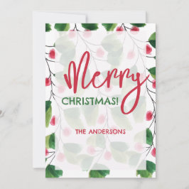 Vrolijk kerstrood en groen Waterverf krans Feestdagenkaart