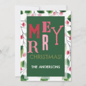 Vrolijk kerstrood en groen Waterverf krans Feestdagenkaart (Voorkant)