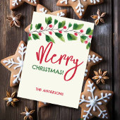 Vrolijk kerstrood en groen Waterverf krans Feestdagenkaart